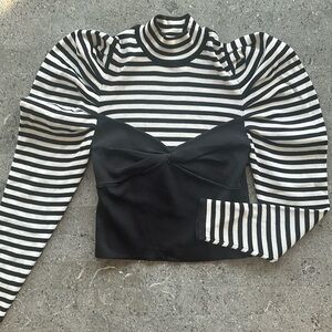 Zara black & white striped long sleeve turtleneck with corset top overlay